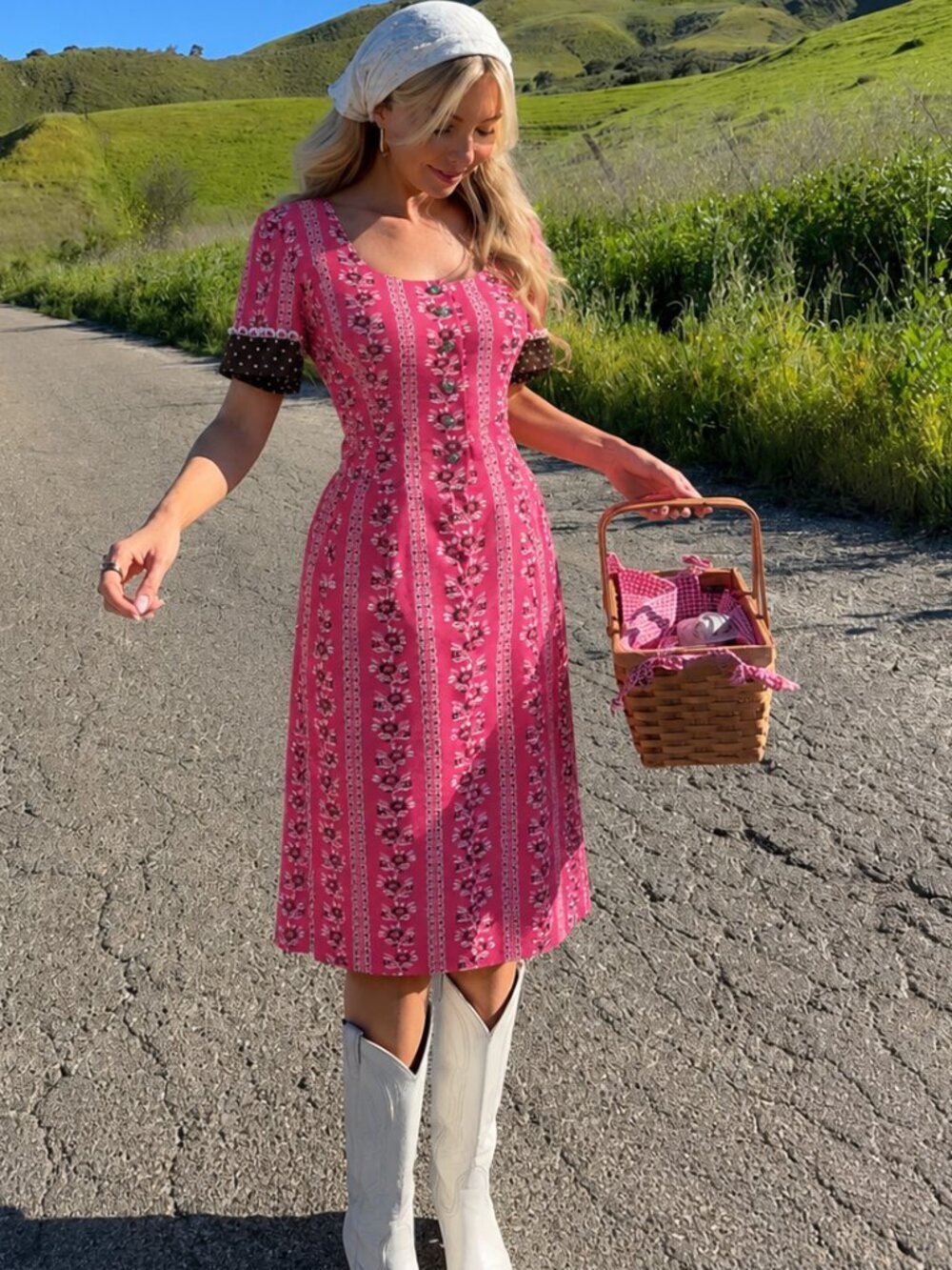 Floral Dirndl Lederhosen Midi Dress Oktoberfest Traditional Costume Alpine Red